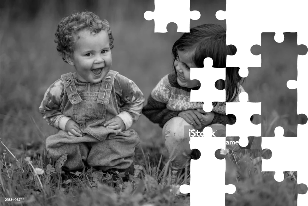 Puzzle d'une photo de deux enfant en noir et blanc
